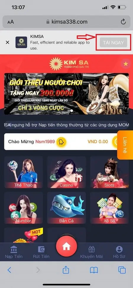 Cài đặt app nhà cái Kimsa88