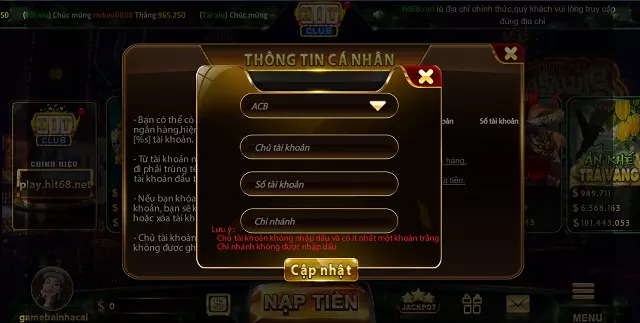 Rút tiền uy tín tại Hit68.Net