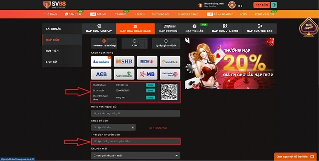 Nạp tiền tại Sv88