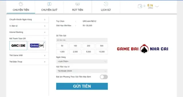 Cách gửi tiền vào Nhà cái W88